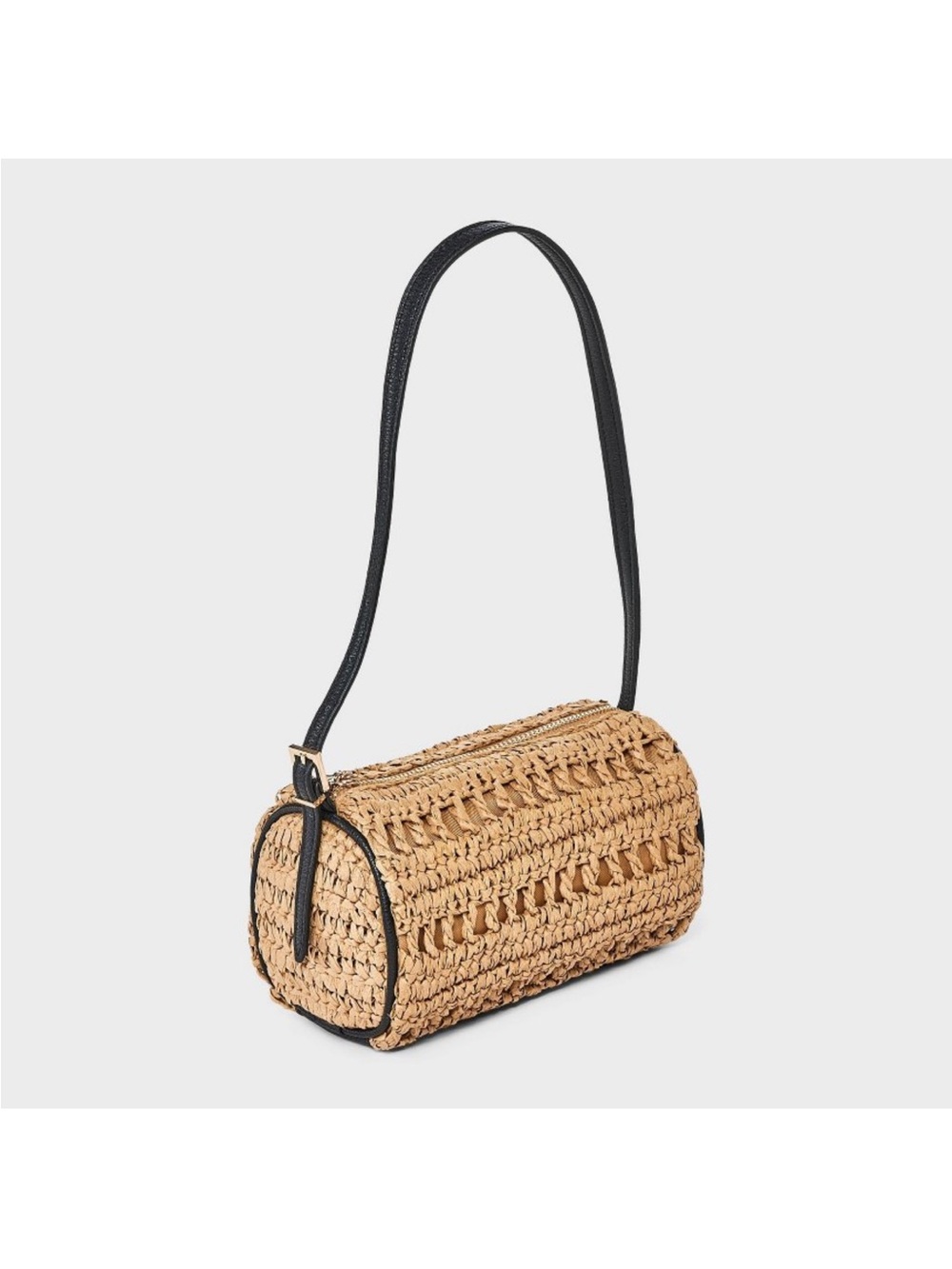 a new day Woven Straw Barrel Shoulder Bag in Tan with Black Strap